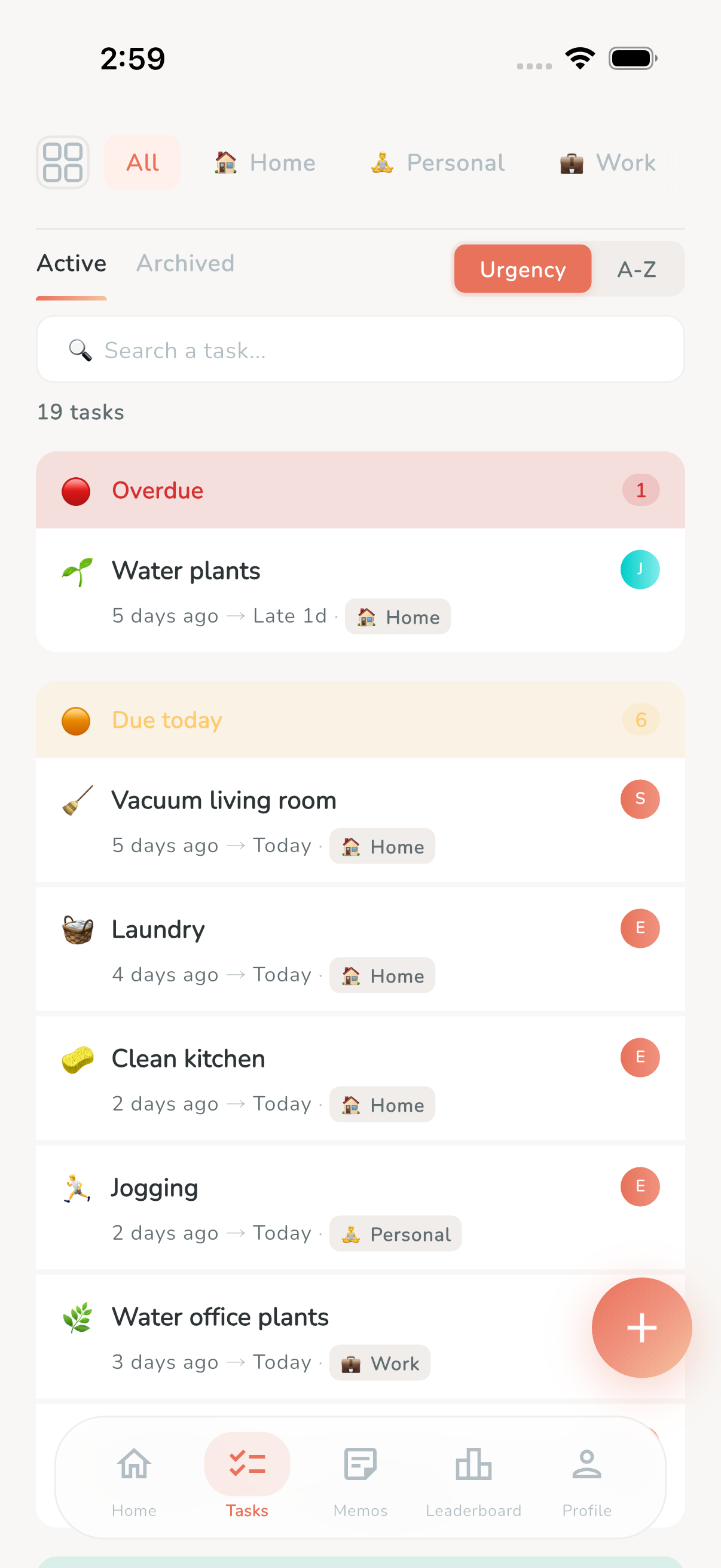 Task list with priority labels