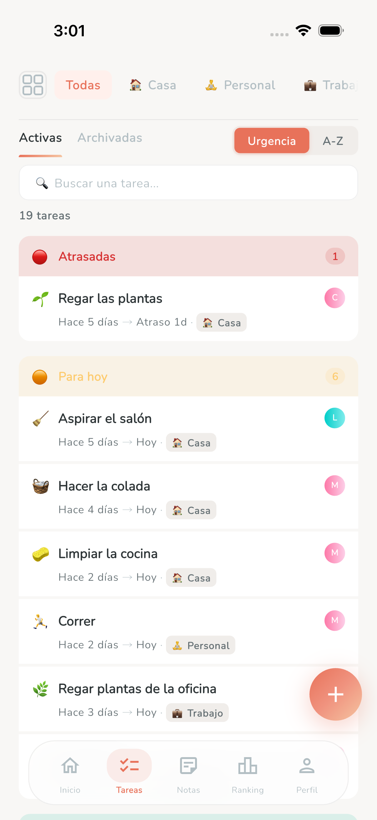 Task list with priority labels