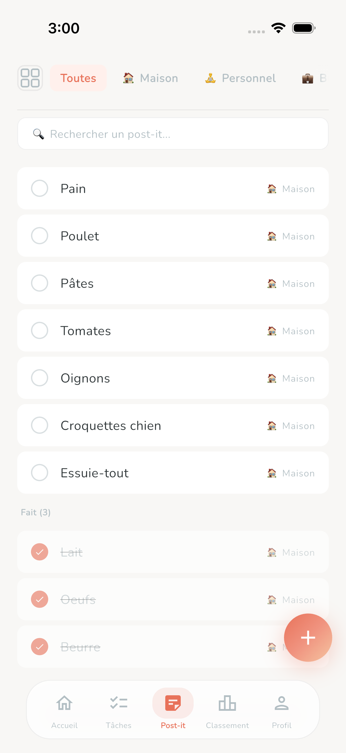Memos checklist screen