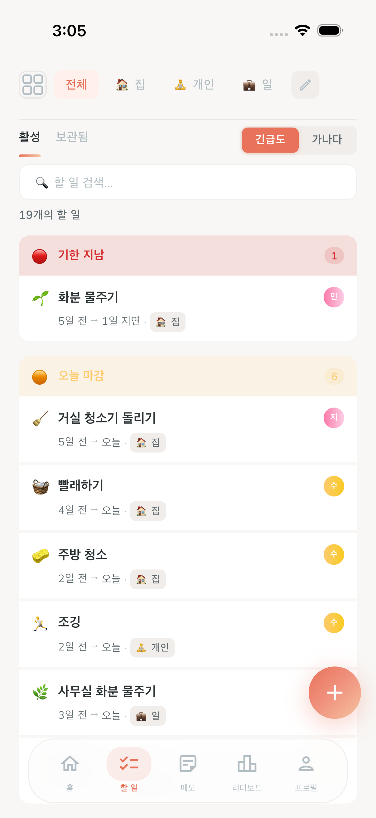 Task list with priority labels